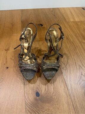 Nine West Glittery Gold Strappy Pointed-Toe Heels